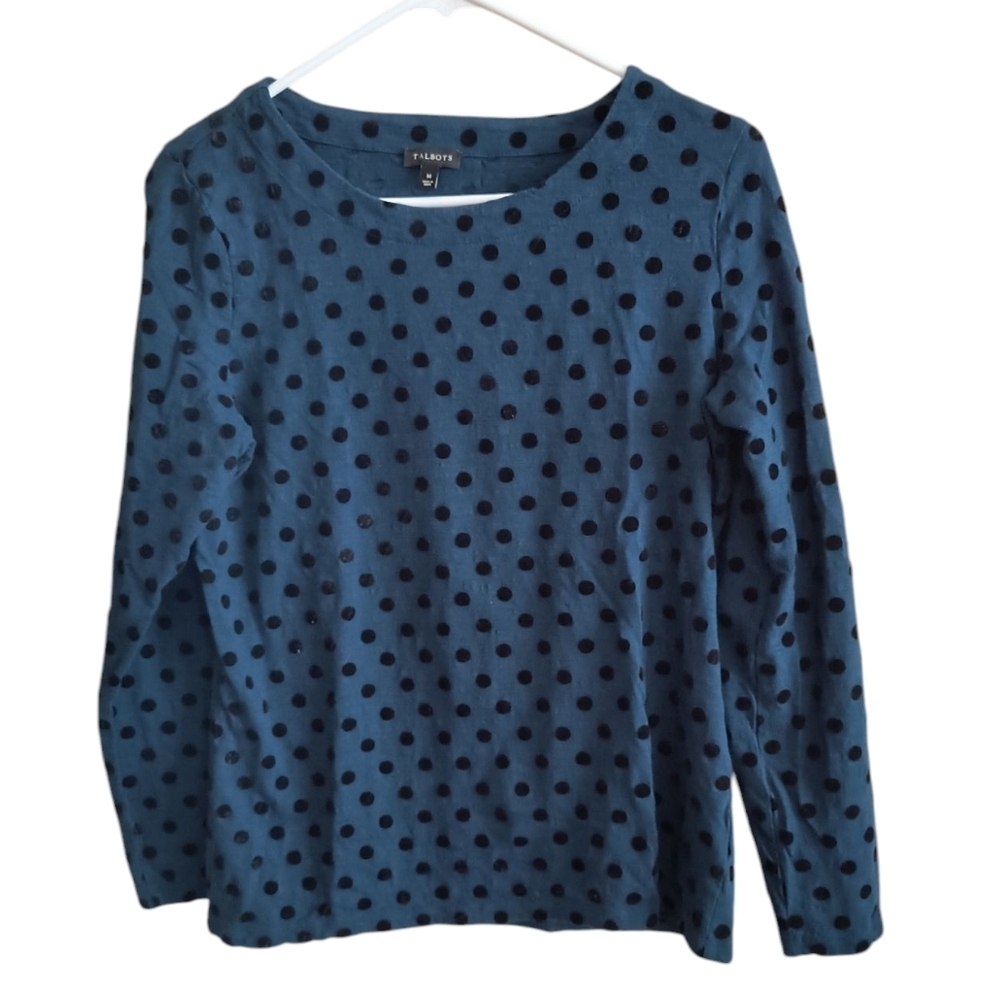 Talbots Black and Teal Long Sleeve Tee/Blouse/Top Size M